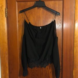 Bundle! 2 sheer open shoulder tops. Black/ white